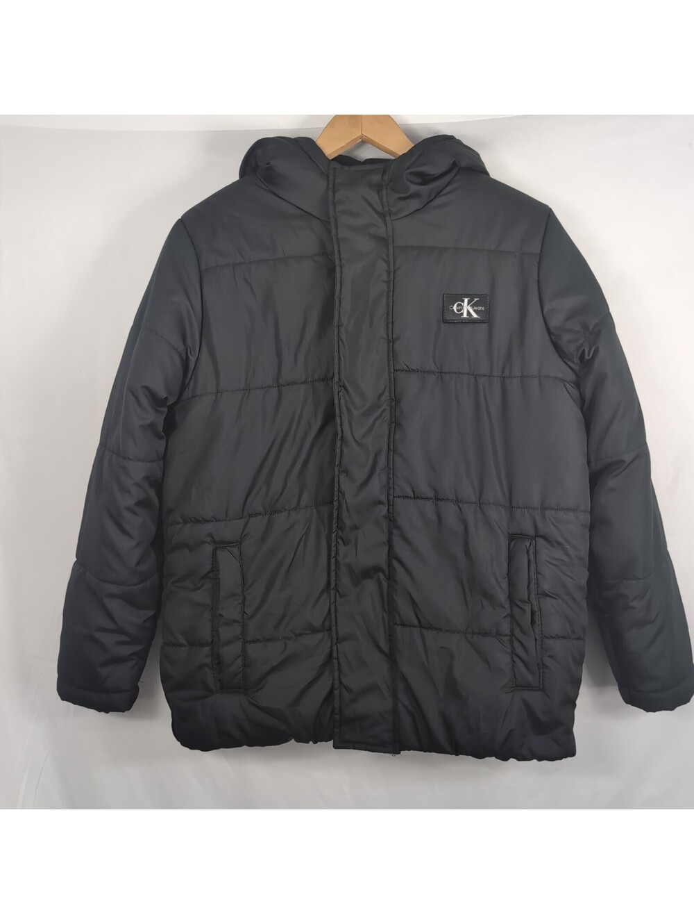 Calvin Klein Jeans Boys Black Puffer Jacket Hooded Winter Coat Sz 14/16 XL